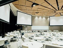 photo of empty room with projector screen