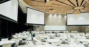 photo of empty room with projector screen